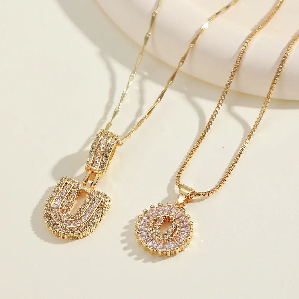 2pc 14k Diamond Letter Initial Necklaces