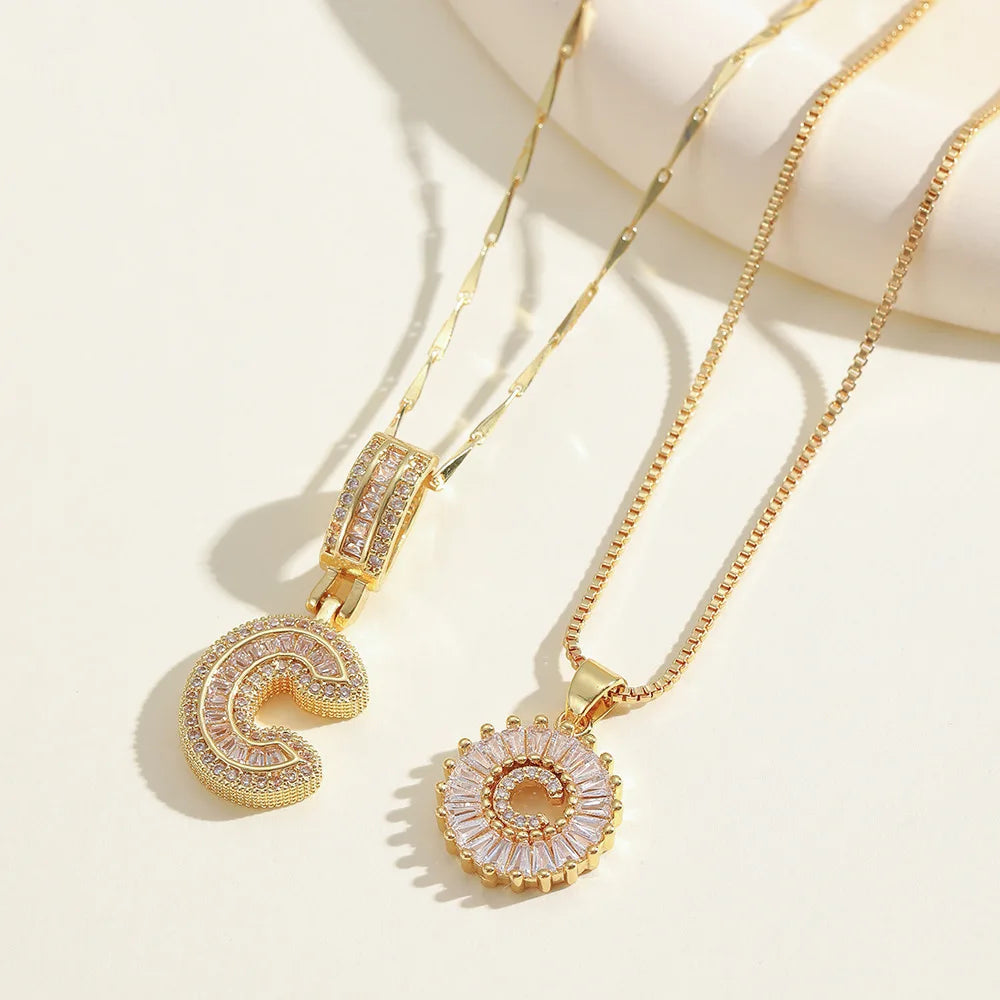2pc 14k Diamond Letter Initial Necklaces