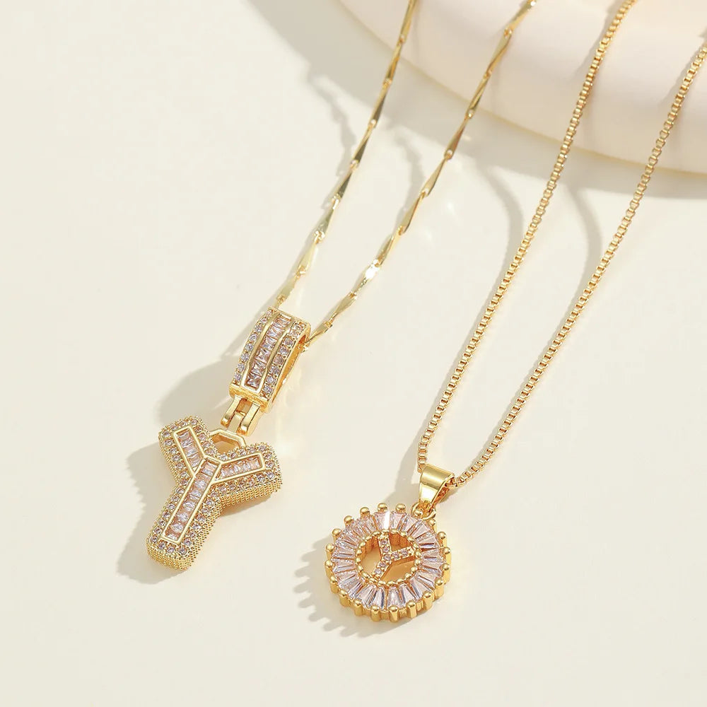 2pc 14k Diamond Letter Initial Necklaces
