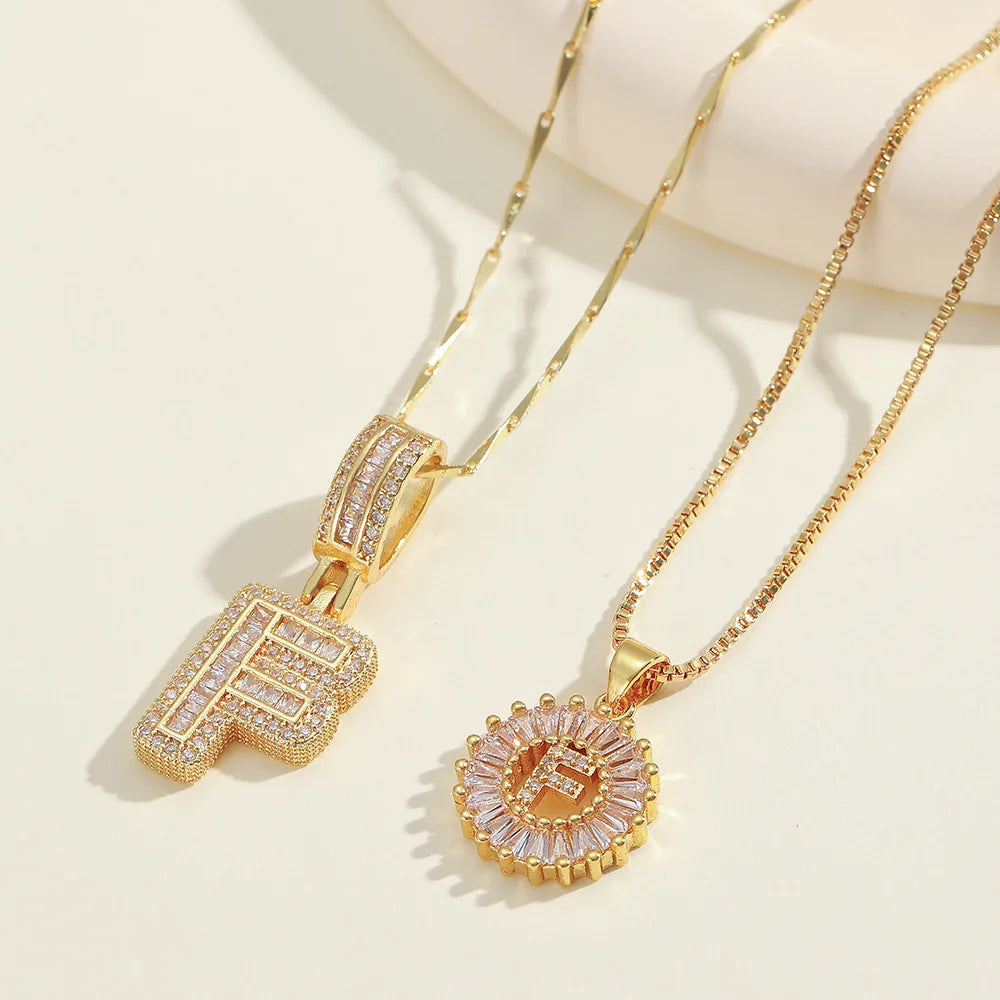 2pc 14k Diamond Letter Initial Necklaces