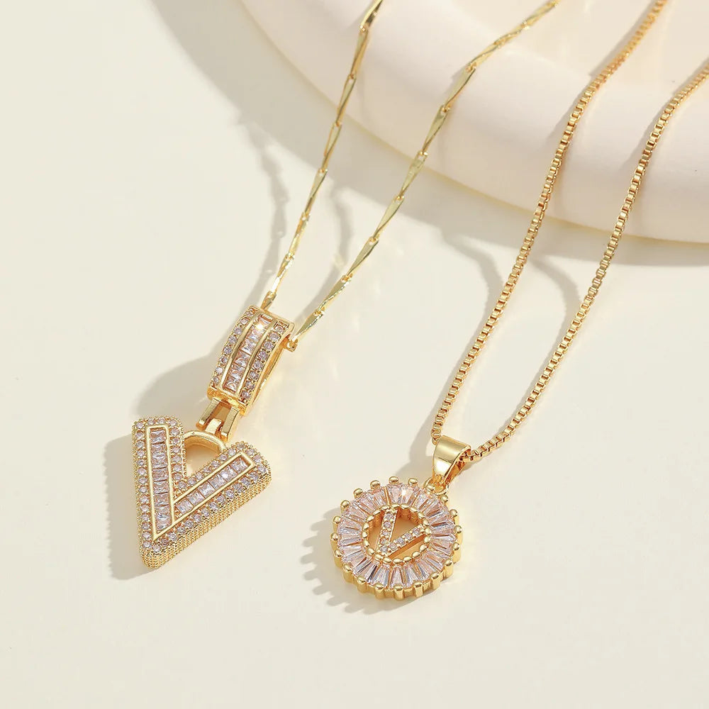 2pc 14k Diamond Letter Initial Necklaces
