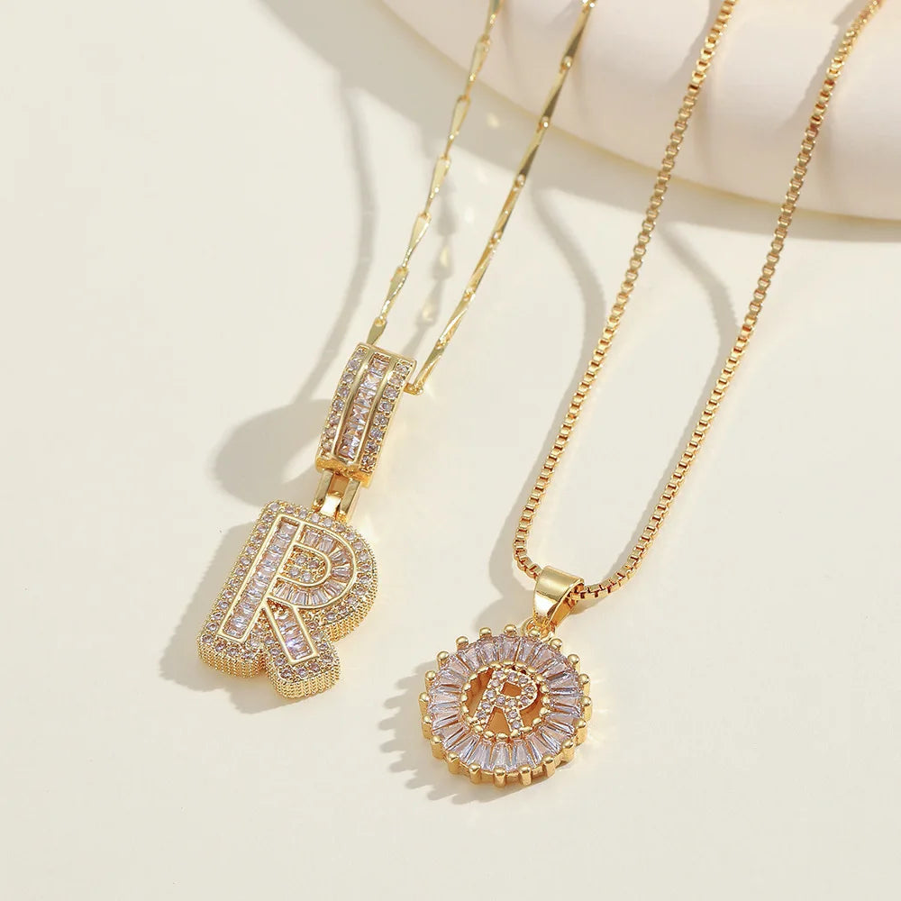 2pc 14k Diamond Letter Initial Necklaces