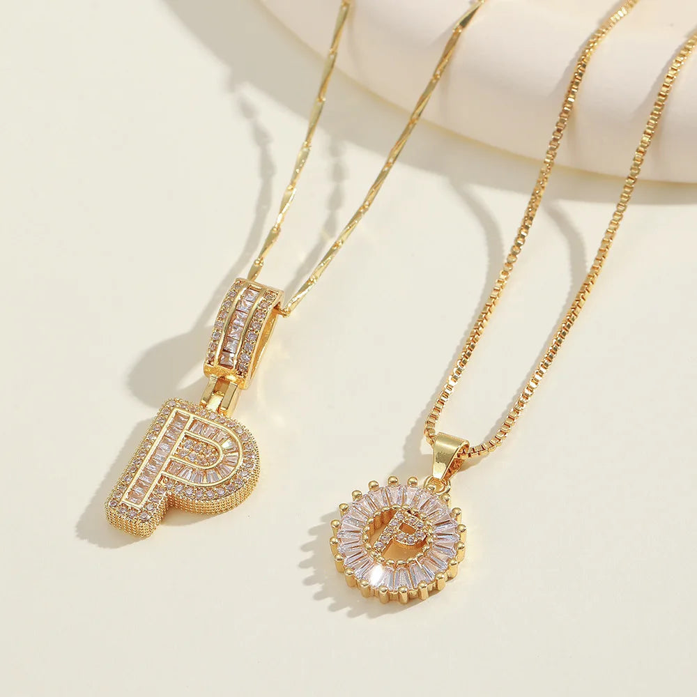 2pc 14k Diamond Letter Initial Necklaces