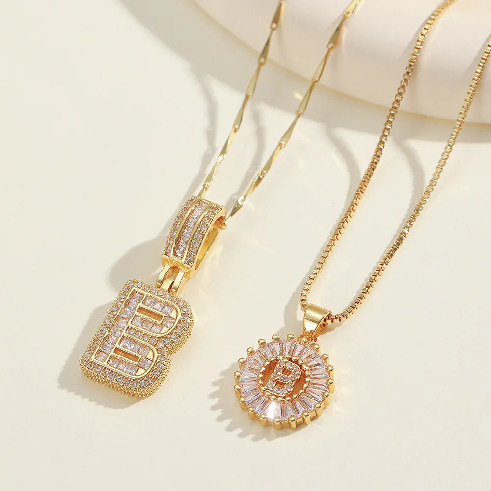 2pc 14k Diamond Letter Initial Necklaces