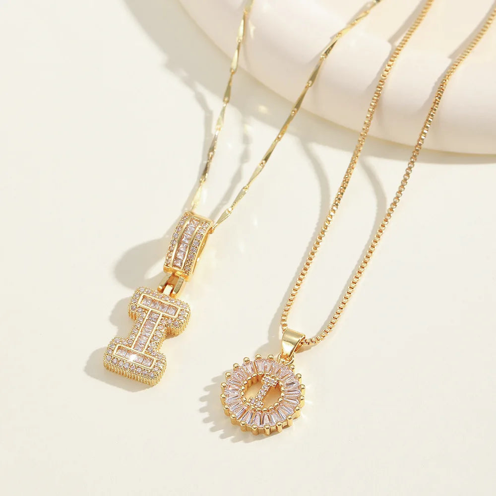 2pc 14k Diamond Letter Initial Necklaces