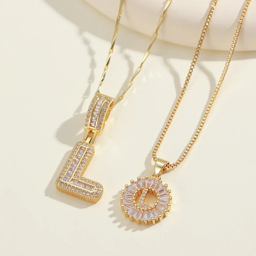 2pc 14k Diamond Letter Initial Necklaces