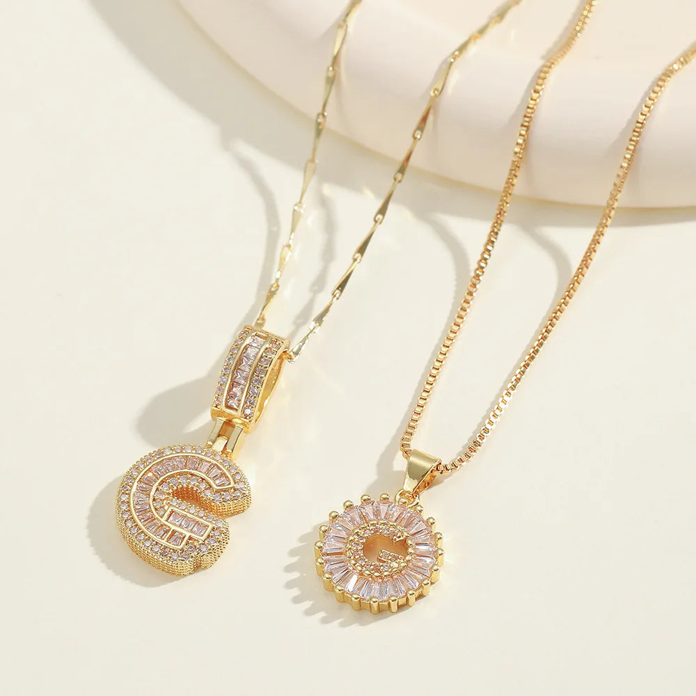 2pc 14k Diamond Letter Initial Necklaces